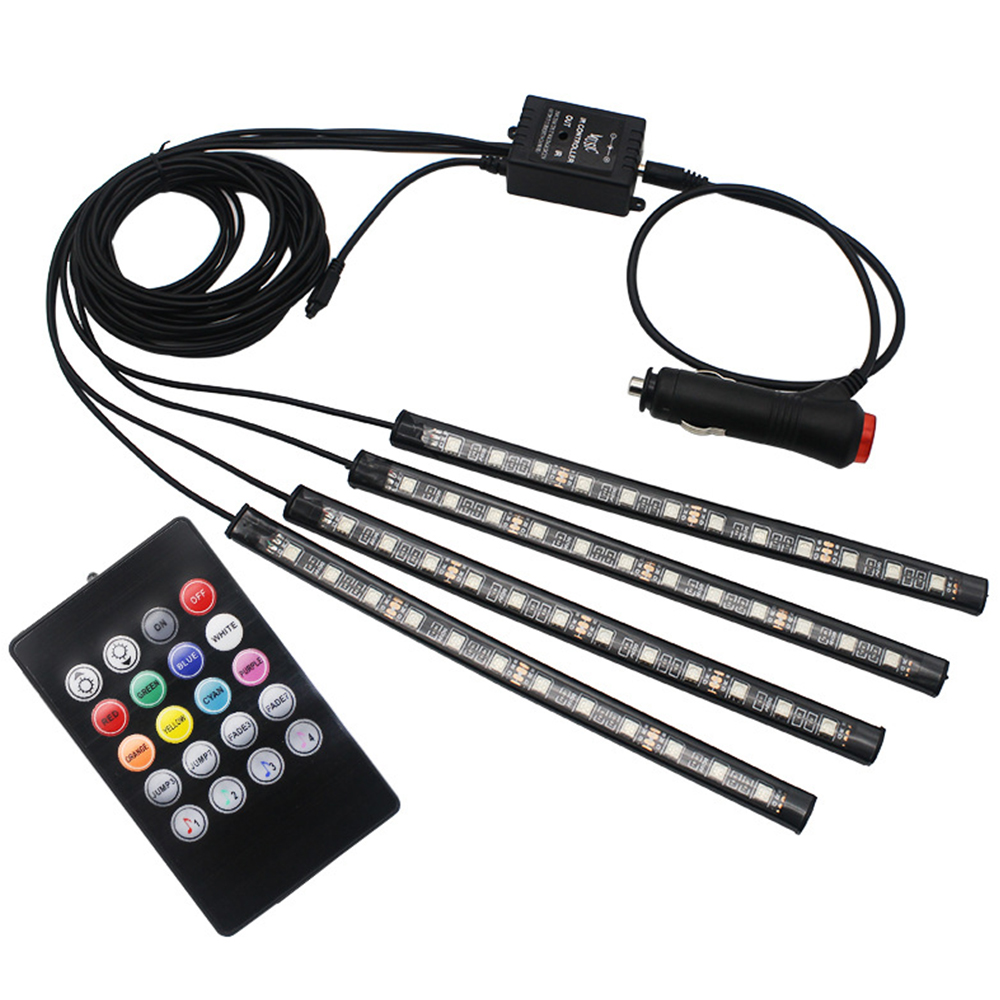 DC12V 4X12LEDs One Tow Four Car Atmosphere Light Colorful RGB Car Cigarette Lighter USB Voice Control Remote Control Atmosphere Light DC12V 4X12LEDs One Tow Four Car Atmosphere Light Colorful RGB Car Cigarette Lighter USB Voice Control Remote Control Atmosphere Light
